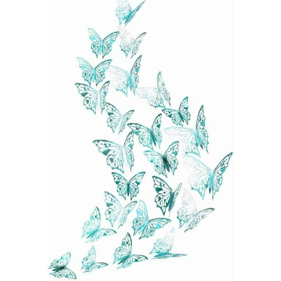Cheerland 3D Teal Blue Butterfly Wall Stickers and Decals, 48-Pack