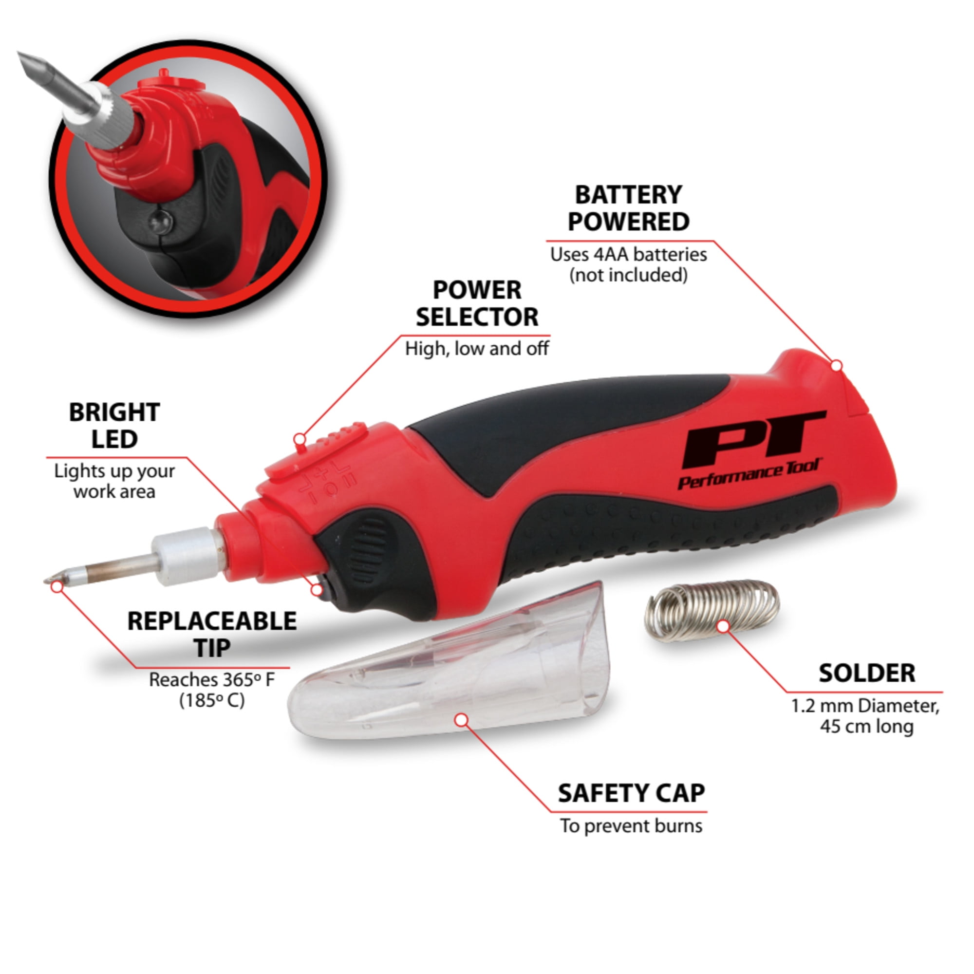Performance Tool W2000 Cordless Soldering Iron, Battery Powered Solder Iron with LED Spot Light