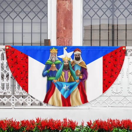 Three Kings Puerto Rico Epiphany Religious Fan Flag 18x36in