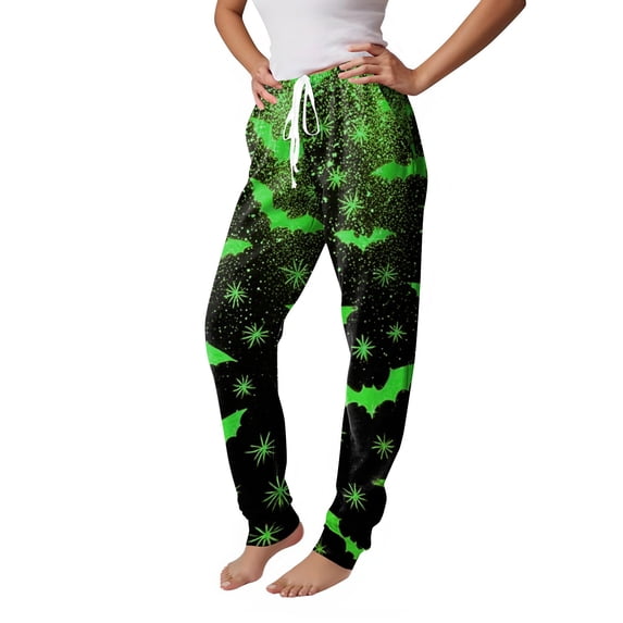 Wutalume Halloween Women's Print Pajama Pants - Cuffed Drawstring Ankle Pants with Pockets, Comfortable Casual Trousers for Fall Party Daily,Green 3XL