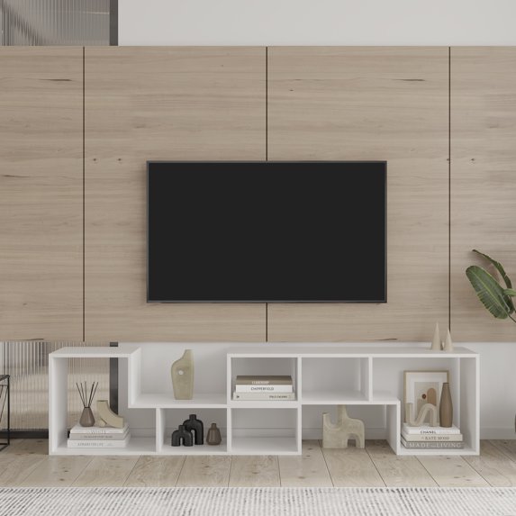 L-Shaped TV Stand for 55 Inch TV, Sectional Television Table with Storage case and Shelves, 2pcs L Shape Bookcase for Living Room Bedroom, Easy Assembly, White