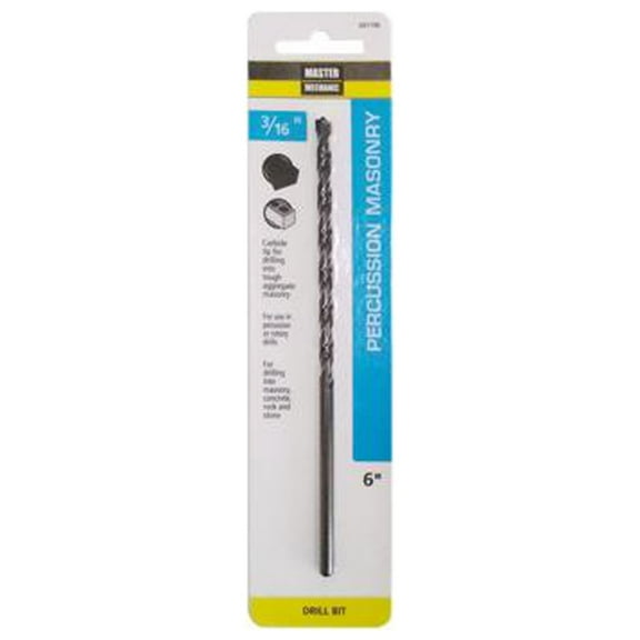 Master Mechanic 691196 Percussion Masonry Drill Bit, 3/16 x 6-In. - Quantity 5