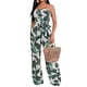 thumbnail image 1 of Mono largo VISgogo para mujer con cinturón, mono fruncido con estampado de hojas sin tirantes, mono con pantalones largos de pierna ancha de verano para mujer VISgogo moda, 1 of 6