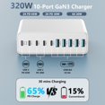 thumbnail image 2 of Estación de carga MGRNPONY USB C de 10 puertos, 320 W, GaN III PD, 65 W, 2 of 6