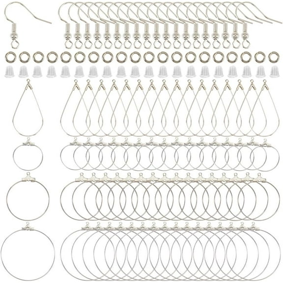 520pcs Beading Hoops Earrings Silver Earring Making Supplies Brass Round Waterdrop Ears Kit with Open Jump Rings Components for DIY Jewelry Making Accessories Findings Crafting Supplies DIY