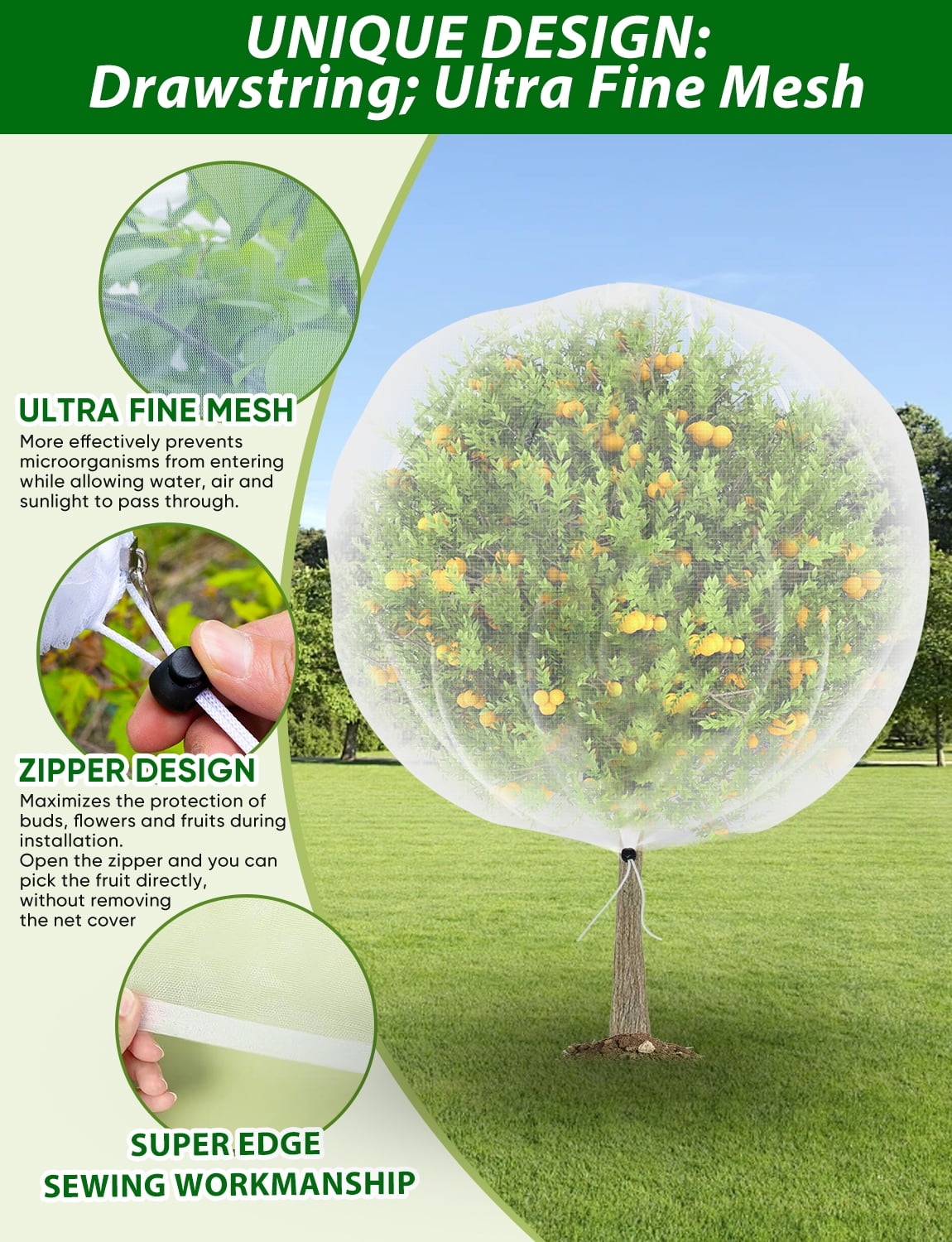 4Pack Extra Large Garden Fruit Tree Netting ,7.87Ft x5.3Ft Ultra Fine Plant Insect Pest Bird Mesh Netting Cover Protection for Squirrel Deer Animals