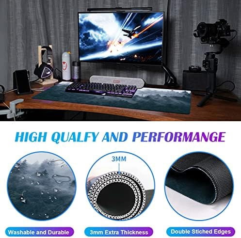 Large Extended Gaming Mouse Pad with Stitched Edges, Non-Slip Waterproof Rubber Base Mouse Pad for Office, Computer, Keyboard, Laptop and Home Desk Pad 35.4 x 15.7 x 0.12 Inch (Grey Forest)