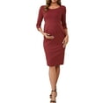 thumbnail image 2 of INSPIRE CHIC Womens Semi Formal Maternity Dresses Crew Neck 3/4 Sleeves Office Cocktail Back Zipper Work Pregnancy Dress Large Red, 2 of 6