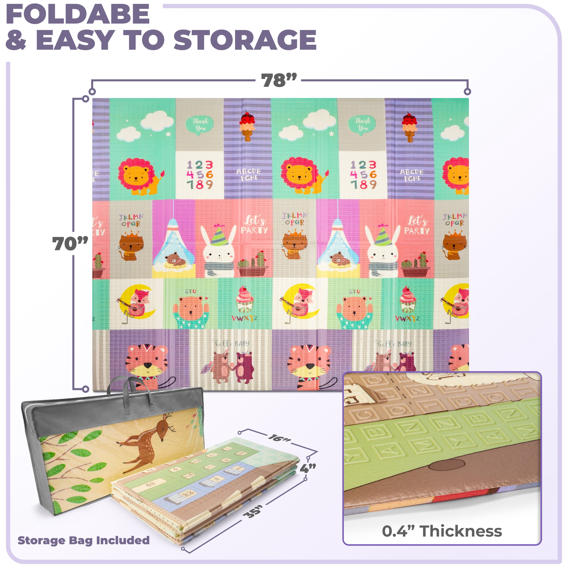 Sorbus Foldable Baby Play Mat, Kids Foam Mats for Floor with Travel Bag - Waterproof Foldable Play Mats for Babies, Infants, Toddlers, and Kids Playtime & Tummy Time - 78" x 70" x 0.4"