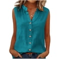 thumbnail image 4 of Women Casual V-Neck Sleeveless Button Up Linen Blouse Tops Solid Color Tee, 4 of 8