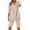 Beige, variant on Women's Summer Casual Two Piece Outfit V Neck Button Down Blouse Top with High Waist Capri Shorts Loose Loungewear Sets Solid Color