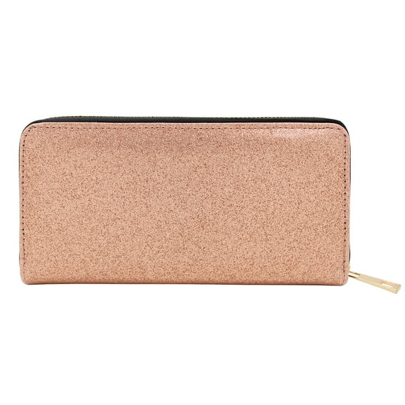 Premium Glitter Bling Smooth Vegan Leather Continental Zip Around Wallet