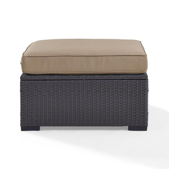 Crosley Furniture Biscayne Rattan & Fabric Patio Ottoman in Black and Mocha