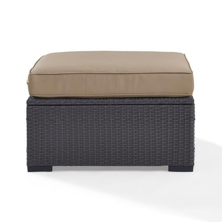 Crosley Furniture Biscayne Rattan & Fabric Patio Ottoman in Black and Mocha