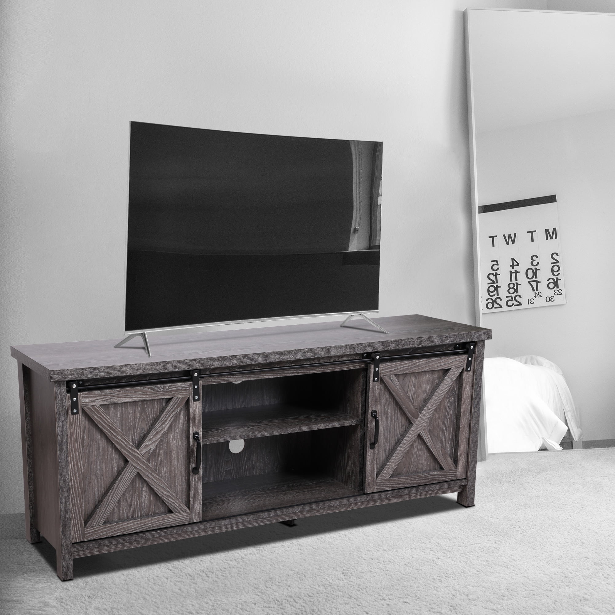 Jaxpety 58" Farmhouse Sliding Barn Door TV Stand for TVs up to 65