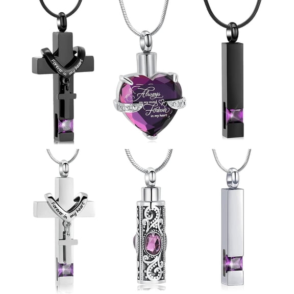6Pcs Urn Necklace for Ashes for Women Heart Cross Cylinder Cremation Jewelry for ashes of Loved Ones Memorial Keepsake Pendant