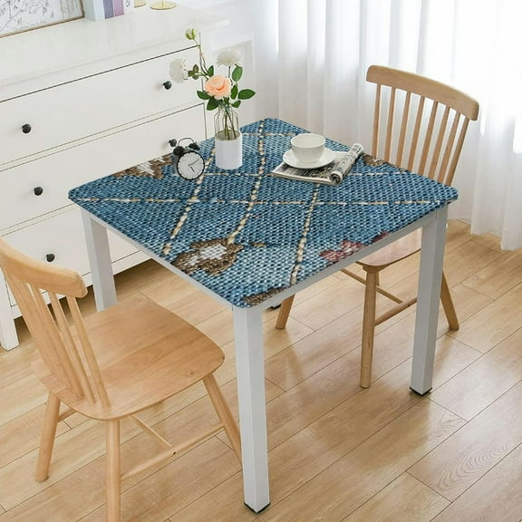 HAOXIT Spillproof Tablecloth Wipeable Card Table Oilcloth Tablecloths Farm BBQ Tablecloth - Navy Blue  white