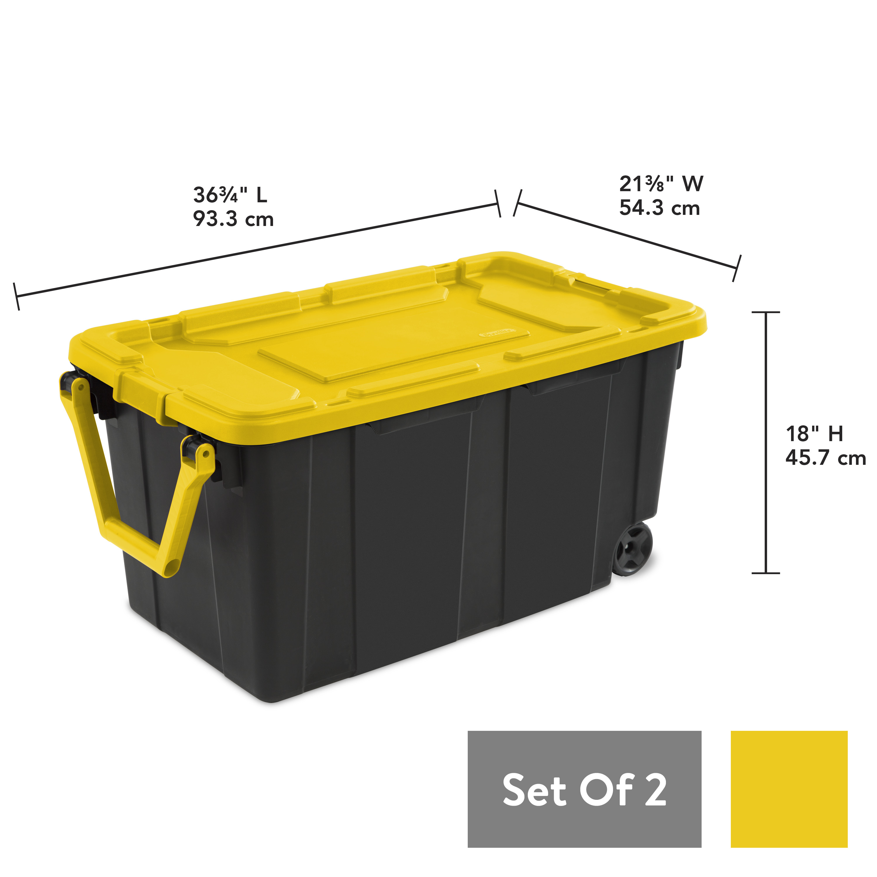 Sterilite Plastic 40 Gallon Wheeled Industrial Storage Tote Yellow Lily, Set of 2 - image 5 of 13