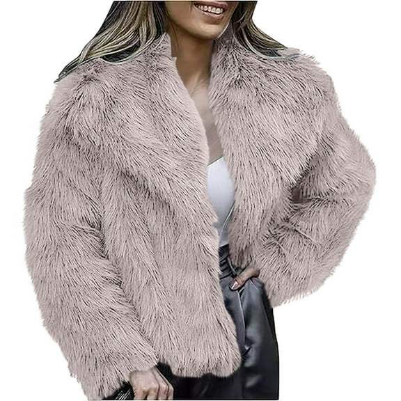 AOIROE Women's Fur & Faux Fur Jackets & Coats,Fall Coats,Womens Coat Lapel Open Front Shaggy Jacket,Winter Warm Furry Overcoat,Women's Jackets & Coats,Fuzzy Sweater,Fur Coat,Gray,M
