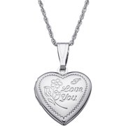 Personalized Silver-Tone Engraved Girls' "I Love You" Heart Locket