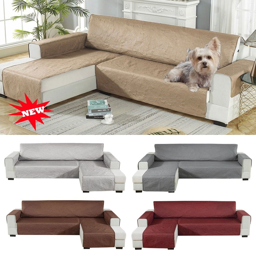 L Shaped Sofa Cover Slipcover Waterproof Anti-Slip Quilted Furniture Couch Protector Mat with Elastic Straps for Pets Kids Left-Coffee, 78.7x106.3inch