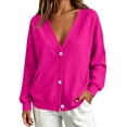 thumbnail image 6 of Resicozy Sweatshirt Cardigan Women Button Down Lightweight Jacket V-Neck Open Front Oversized Drop Shoulder Sweatshirts with Pockets Hot Pink S, 6 of 9