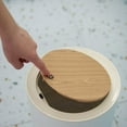 thumbnail image 4 of Modern Trash Can Round Press Cover Wood Grain Tall Standing Trash Basket Large Diameter Bathroom Toilet Trash Basket, 4 of 10
