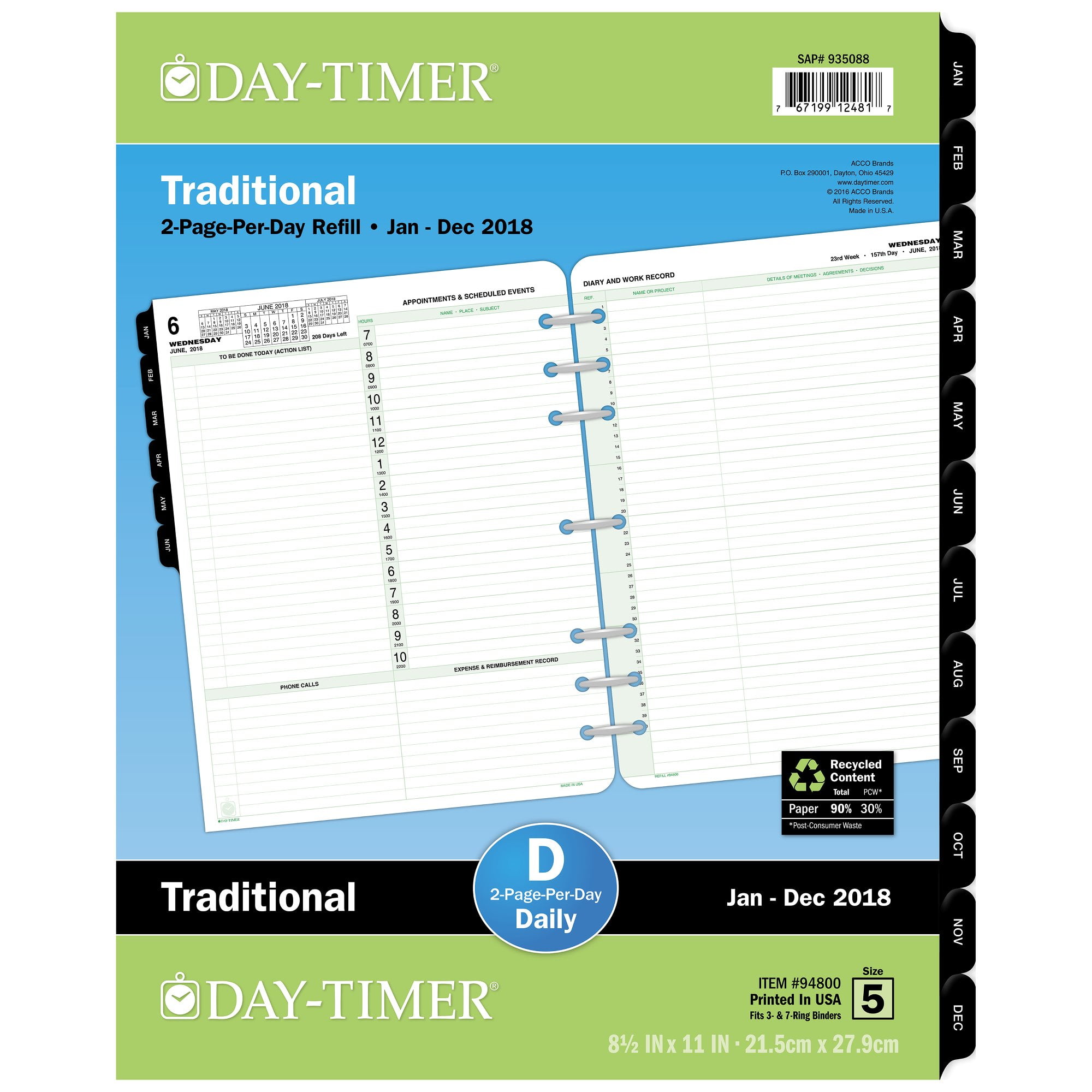 DayTimer 2PagePerDay Reference Planner Refill Folio Size April