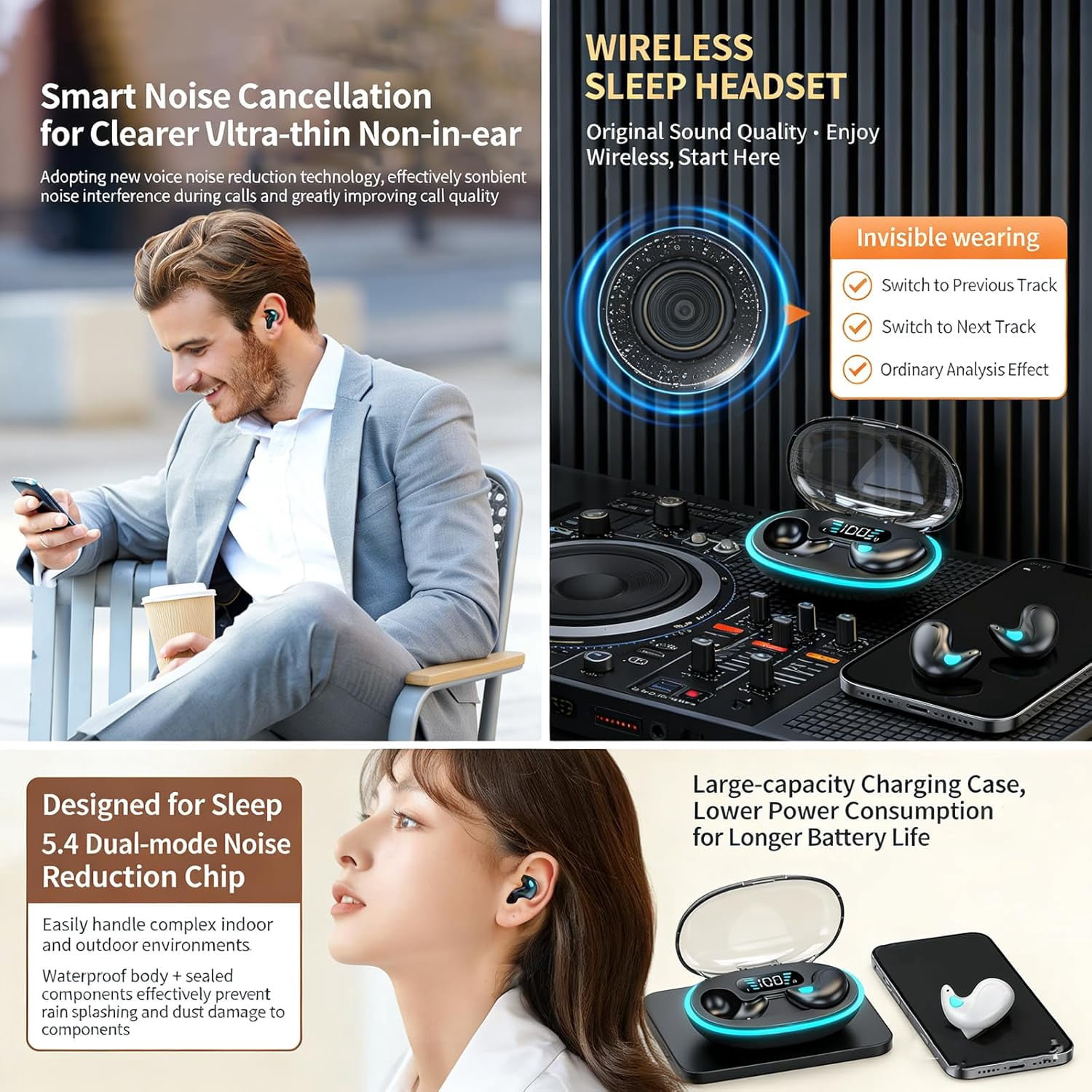 Sleep Bluetooth Earbuds, Sleep Earbuds for Side Sleepers, Noise Cancelling Earbuds for Sleep, Micro Sleep Earbuds, Sleep Earbuds Wireless Bluetooth,Bluetooth 5.4,LED Display (A,1PC)