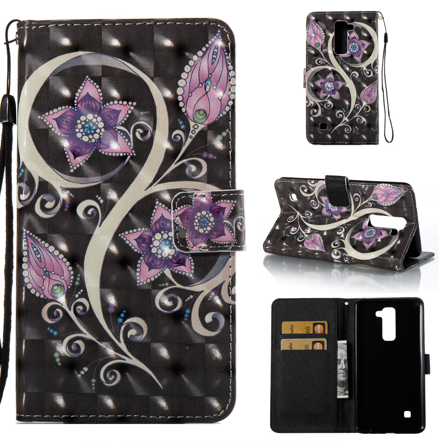 Lg Stylus 2 Case Lg G Stylo 2 Ls775 Case Lg Stylo 2 Plus Case Allytech 3d Diamond Bling Pu Leather Wallet Stand Cover Credit Card Slots Pocket With Wrist Strap