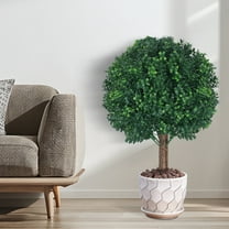 23" Artificial Boxwood Topiary Ball (2-Pack), UV Resistant Outdoor Fake Plants with Ground Spikes for Garden, Porch, Yard & Balcony Decor