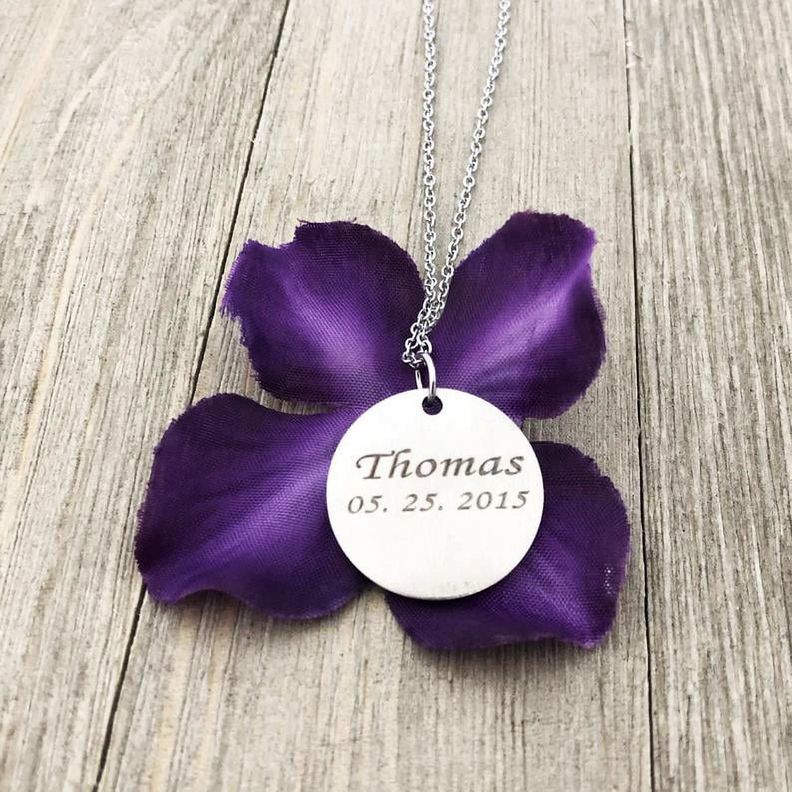 Engravable Round Disc Actual Fingerprint Pendant Memorial Keepsake Loved One Thumb Print Stainless Steel Jewelry with Gift Box [Silver]