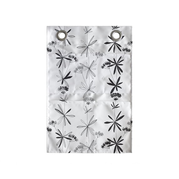 Floral Hanging Pocket Organizer, Vertically Arranged Streaks with Abstract Delicate Flowers Drawn by Hand, Printed Polyester Storage Bag with Pockets, 14" x 20", Charcoal Grey White