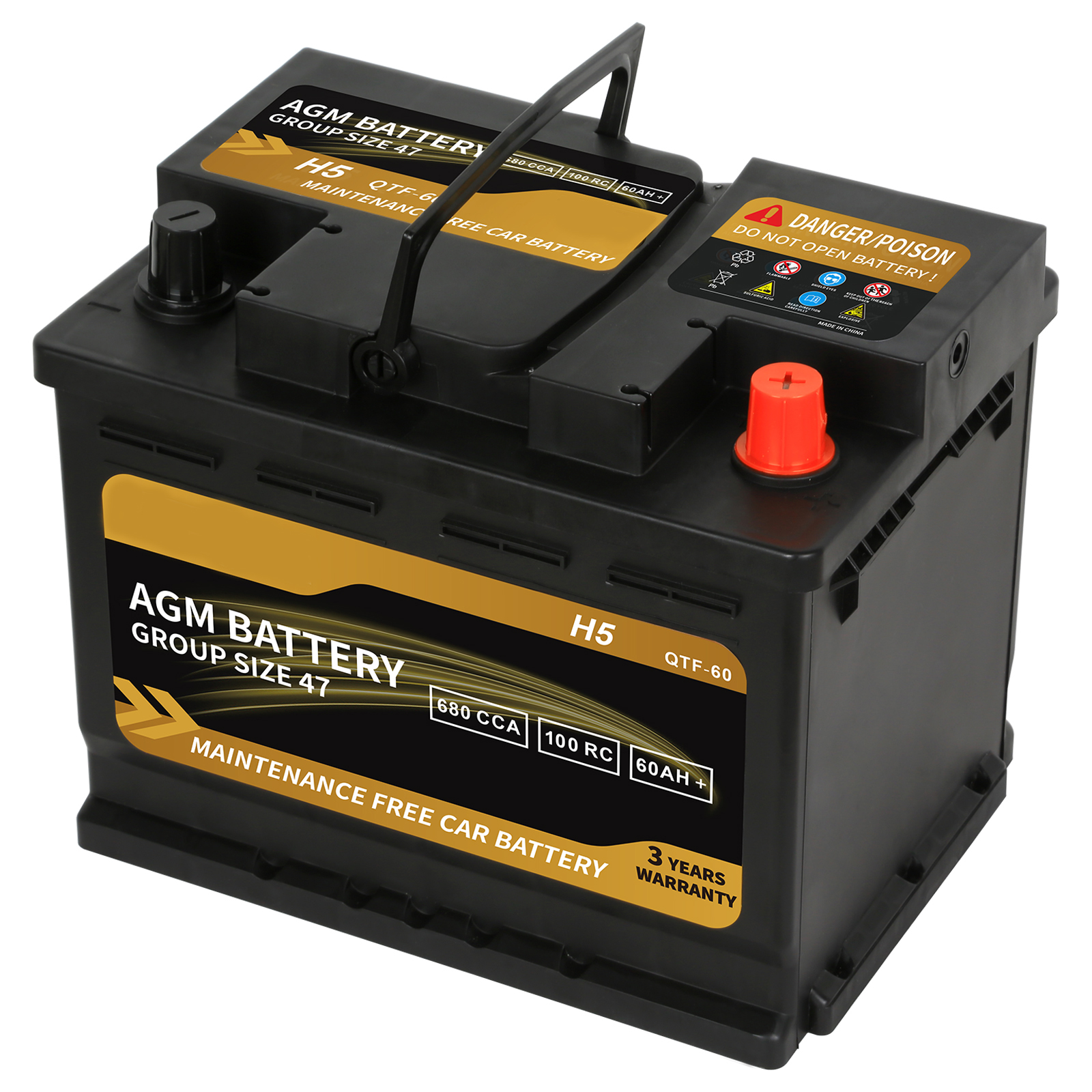 Weize Platinum AGM Battery, BCI Group 47 H5 Automotive Battery, 12 Volts, 680 CCA, 100 RC