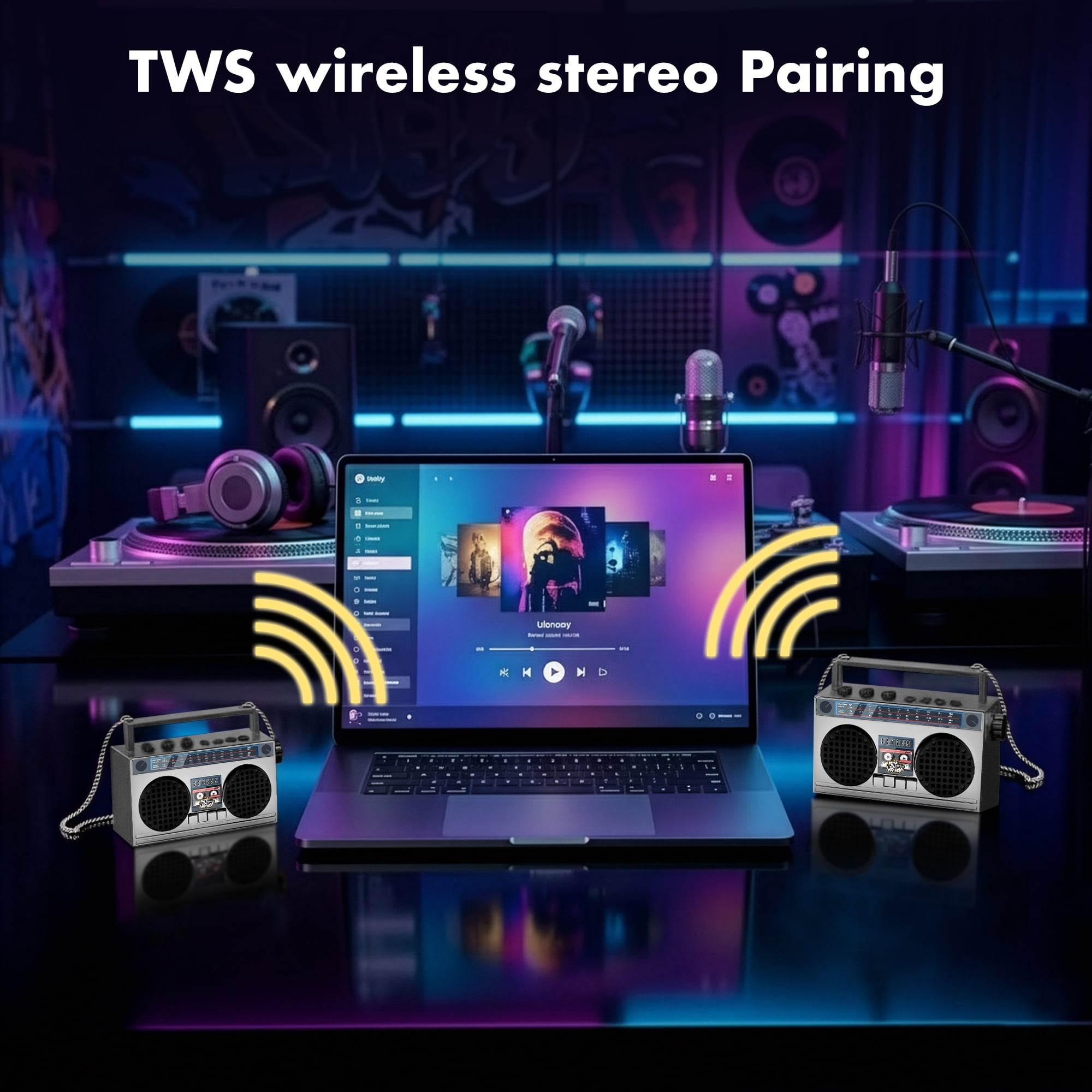Portable Mini Bluetooth Wireless Speaker Retro Wearable Boombox with 27 Inch Necklace, FM Radio, On Board Buttons, with Dual 6W Peek Power Micro Speakers, and Long Lasting Battery