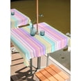 thumbnail image 2 of Square Outdoor Tablecloth with Umbrella Hole Pink Aqua Stripes Outside Table Cloth Waterproof Patio Table Cover Geometric Yellow Geometric Zipper Tablecloths for Picnic Party Camping 54x54 Inch, 2 of 8