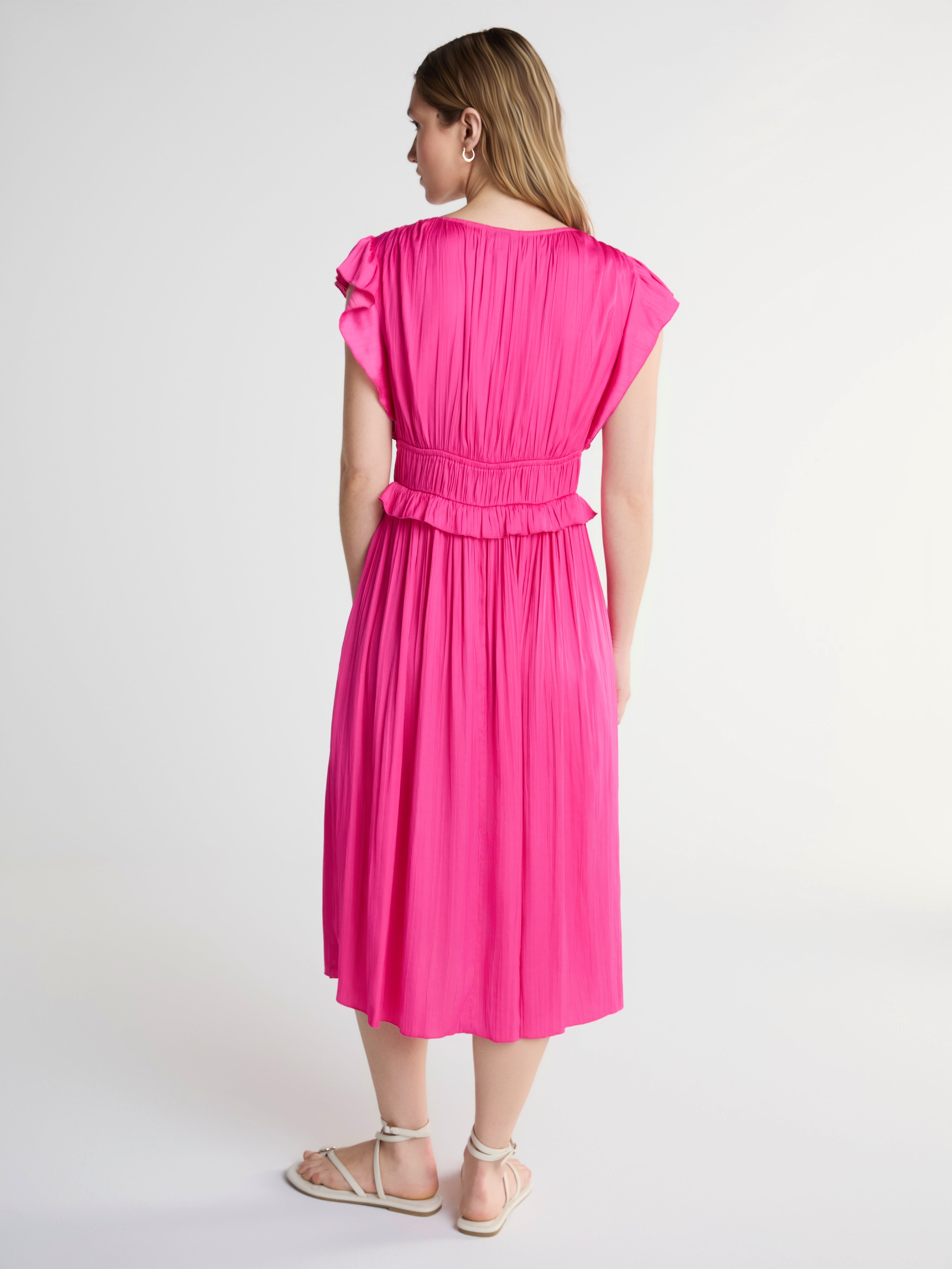 Scoop Women’s Crinkle Satin Midi Dress with Flutter Sleeves, Sizes XS-XXL