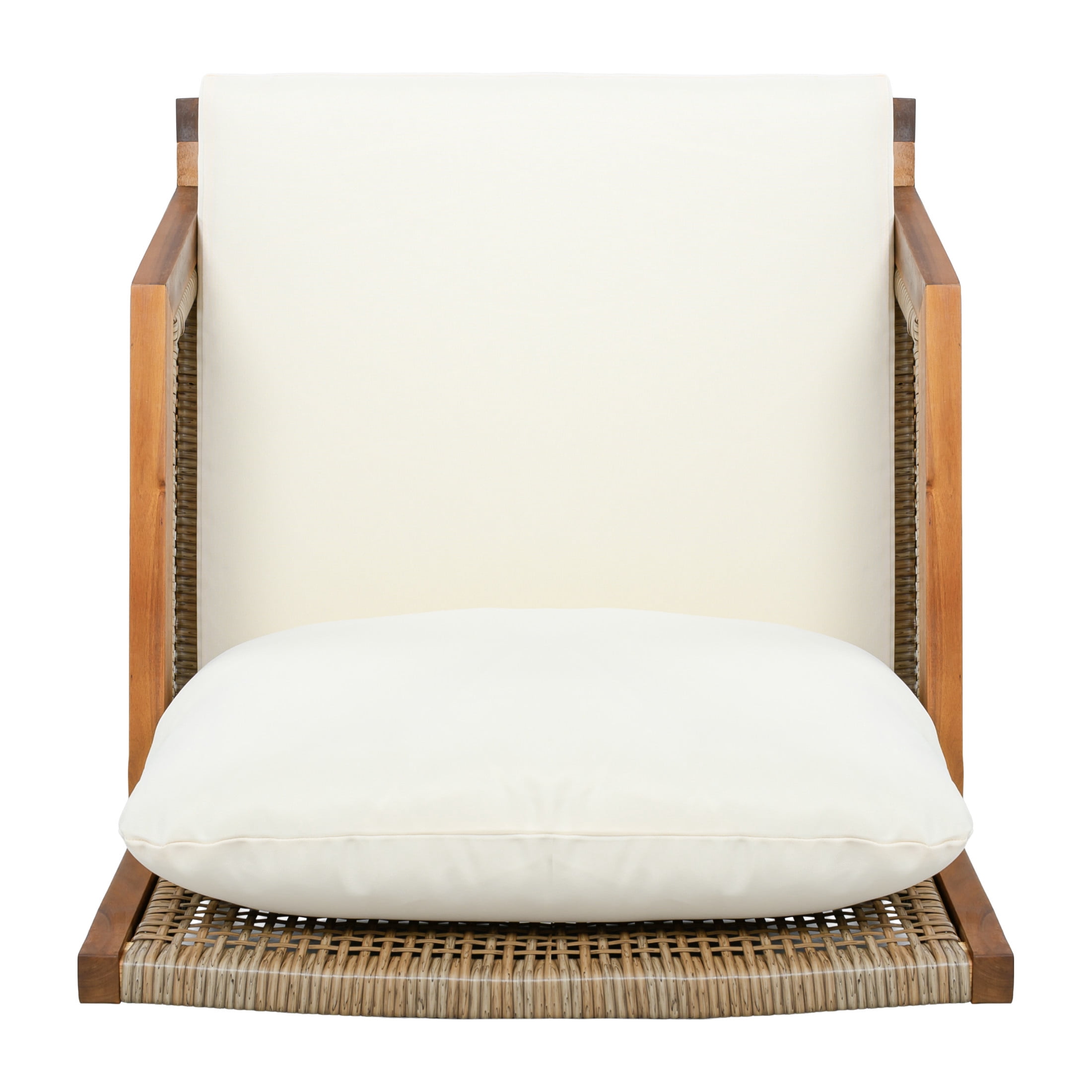 Christopher Knight Home Outdoor Club Chairs with Wicker Details and Cushions, Set of 2, Teak + Beige