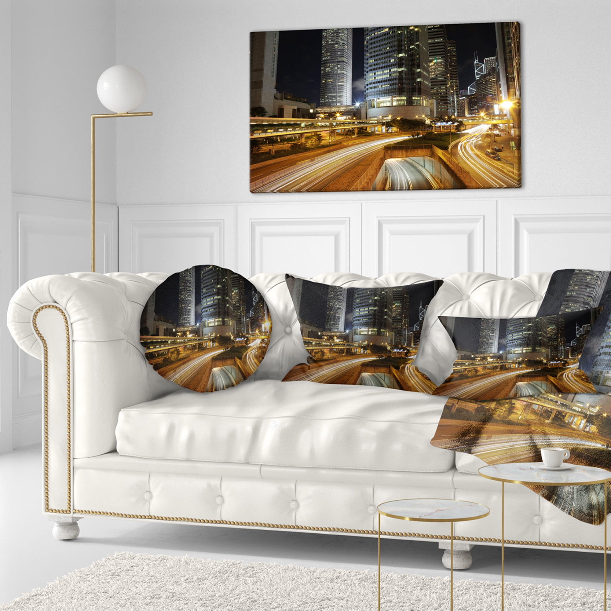 Designart Skyscrapers and Busy Traffic - Cityscape Throw Pillow - 12x20