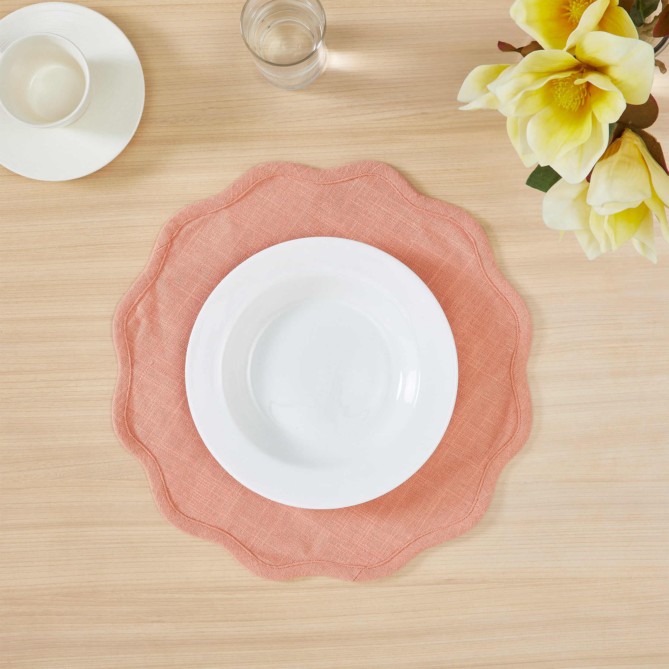 Way to Celebrate Pink Scalloped Cotton 15" Round Placemat, 1 Piece: