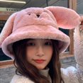 thumbnail image 3 of Birdeem Women's Cute Rabbit Ear Hat Plush Thickened Warm Fashion Bucket Hat, 3 of 12
