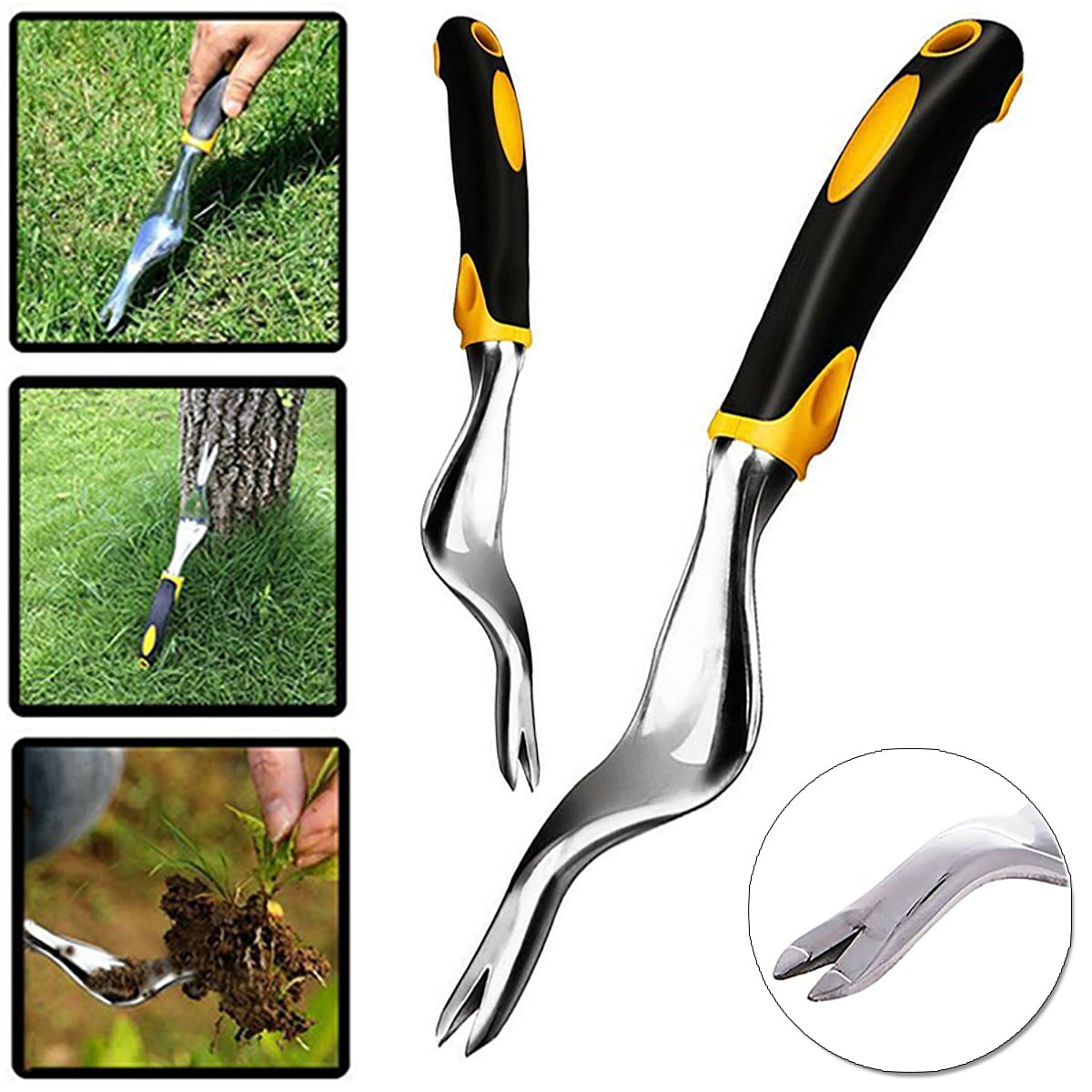 LYNN Manual Hand Weeder Weeding Weed Remover Puller Tool Fork Sponge Grip Lawn Garden Tools Stainless Steel