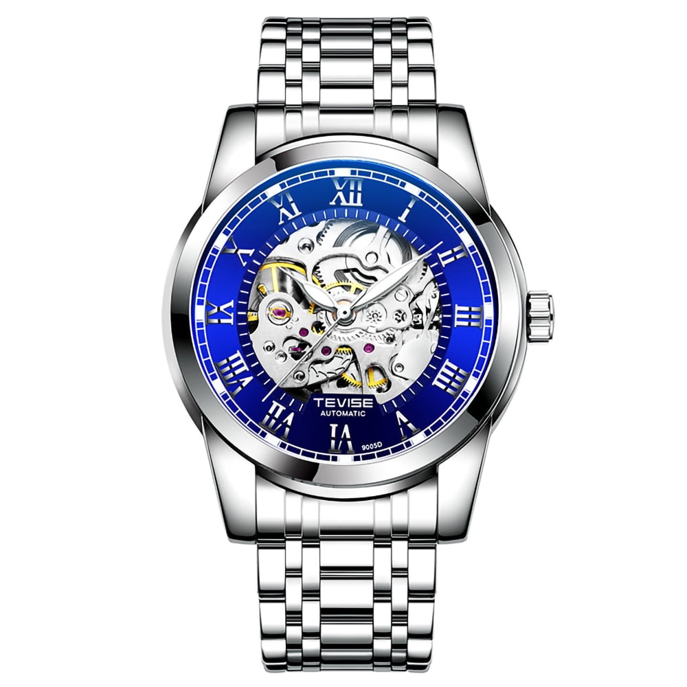 Watches Men s Watch Automatic Mechanical Wristwatch Leather strap Golden Movement 45mm Skeleton Dial Water and scratch resistant Elegant gift for men Walmart