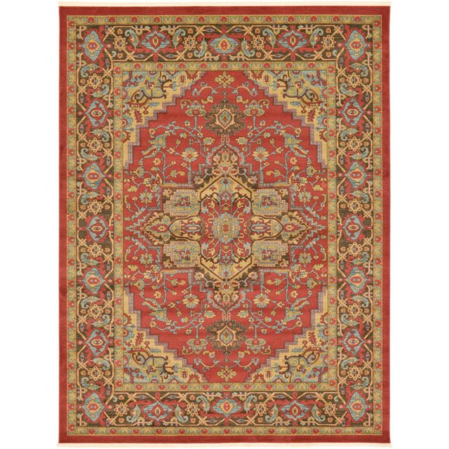 Unique Loom Tapis de Bordure Traditionnel Sahand 9' x 12' Rectangle Rouge/tan