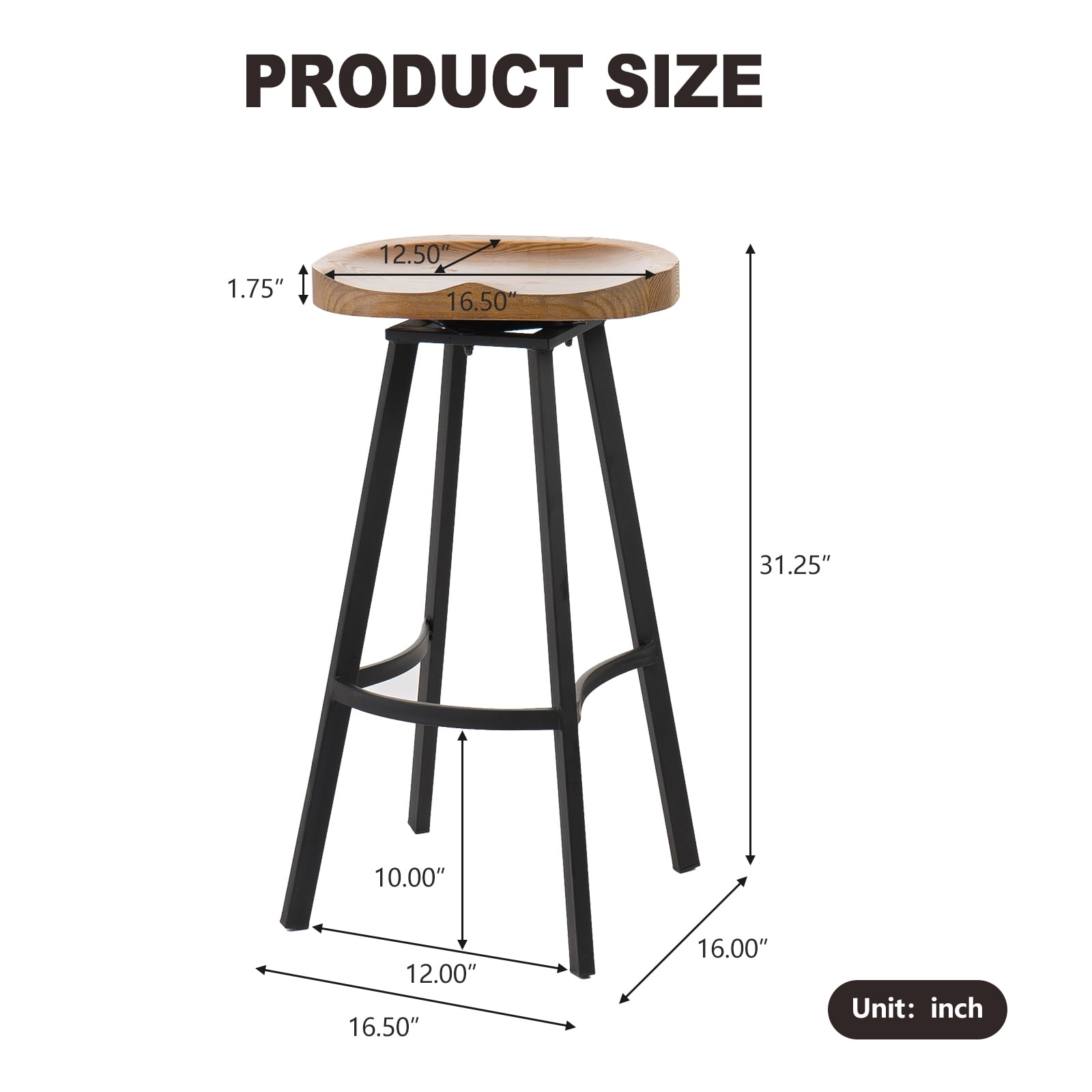 Kadyn Pinewood Swivel Barstools, Mid-Century Modern Bar Stools for Bar, Indoor Counter Height Stools, 2-Pcs Set, Antique Kadyn Pinewood Swivel Barstools, Mid-Century Modern Bar Stools for Bar, Indoor Counter Height Stools, 2-Pcs Set, Antique