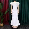 thumbnail image 3 of AURA Women's Off Shoulder Mermaid Maxi Dress Solid Color Pleated High Waist S-XXXL, 3 of 6
