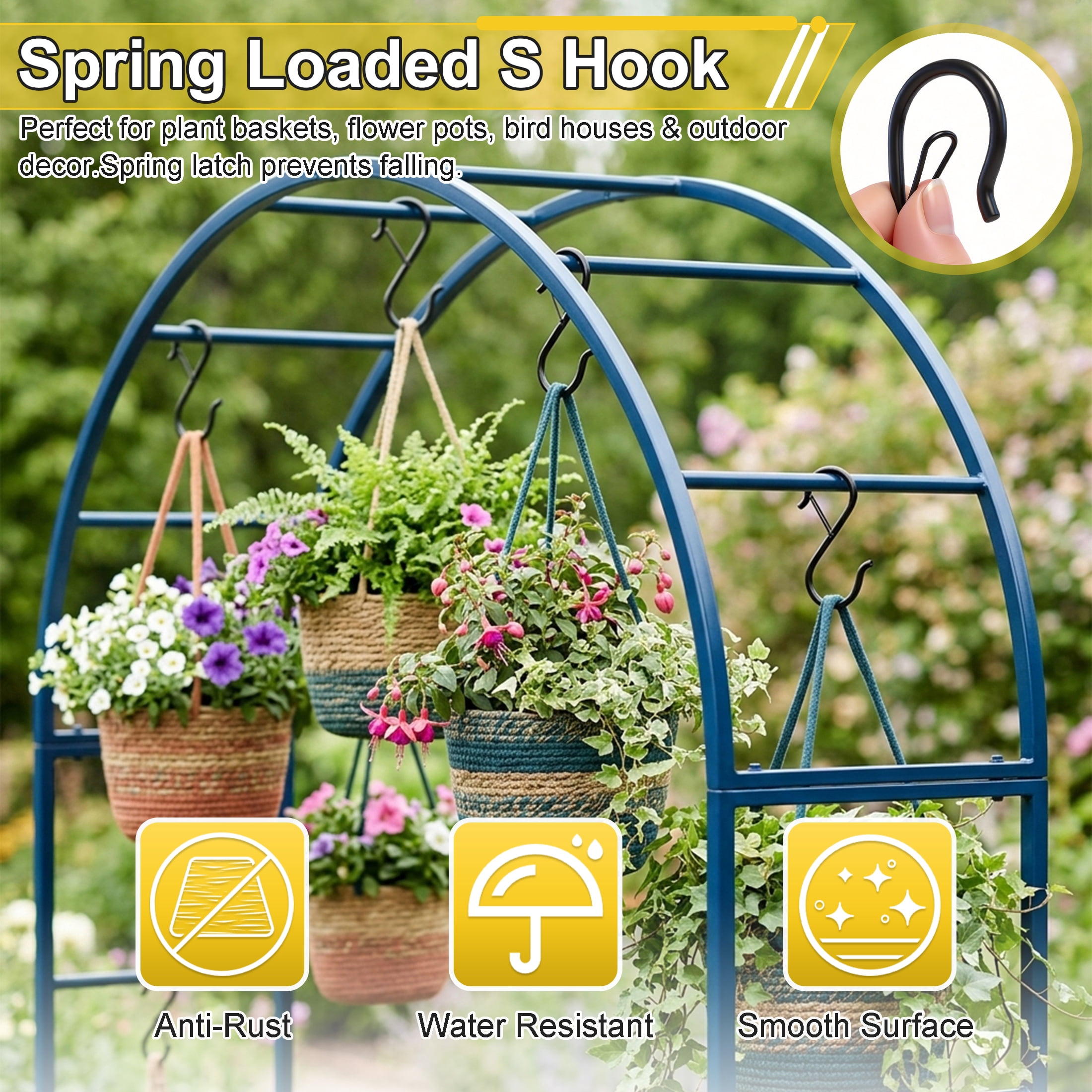 GARITIN 30 Pack S Hooks with Safety Spring Buckle, Heavy‑Duty Metal S‑Hooks, S Hooks for Hanging Plants, Kitchen Utensils, Towels