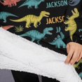 thumbnail image 3 of Oversized Wearable Blanket Hoodie,Black Cartoon Dinosaurs Names Pattern Sherpa Blanket Hoodie with Super Pockets,Super Warm Fuzzy Pullover for Women & Men, 3 of 6