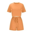 thumbnail image 5 of Bovxnpu Summer Casual Outfits For Women, 2 Piece Lounge Sets, Women's Summer Casual Solid Color Short Sleeved Shorts Two-piece Set S, 5 of 7