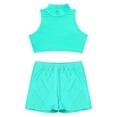 thumbnail image 3 of Yeahdor Kids Girls  2 Piece Tracksuit Gymnastics Outfit Cross Back Crop Top with Shorts Set Pool Swimming Bathing Suit Lake Blue 14, 3 of 7
